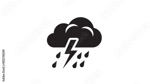 Thunderstorm icon flat vector glyph illustration of a cloud with rain and lightning isolated on white background for weather forecast apps and designs