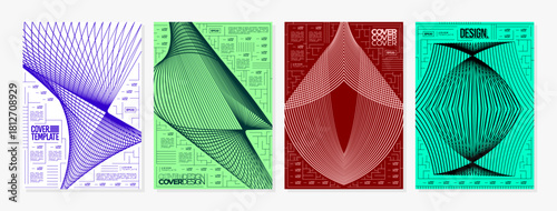 Visual circuit wireframe stripe line abstract cover set