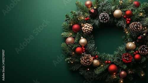 Beautiful Christmas Wreath With Gold and Green Decorations for Festive Celebr...