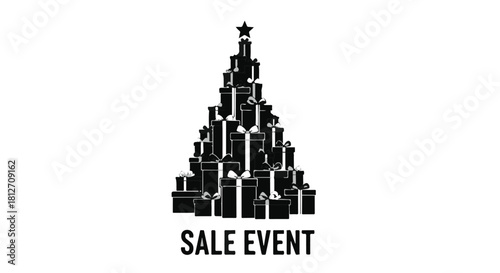 Christmas tree made of gift boxes announces a special holiday sale event