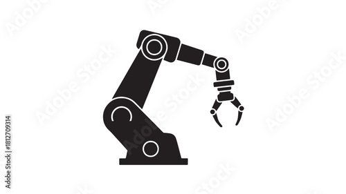 Black industrial robot arm icon vector illustration of robotic manipulator isolated on white background for manufacturing and automation concepts