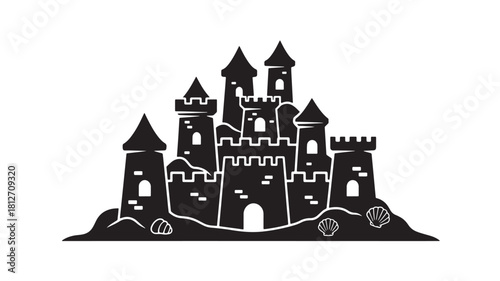 Black and white castle silhouette a vector illustration of a fairytale fortress isolated on white background