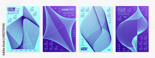 Colorful modern cyberspace fiber line abstract cover set