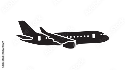Airplane silhouette simple flat vector illustration isolated on white background for travel and transportation design