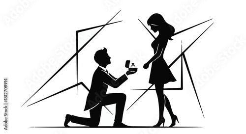Man on one knee proposes with engagement ring to woman, symbolizing love and commitment.