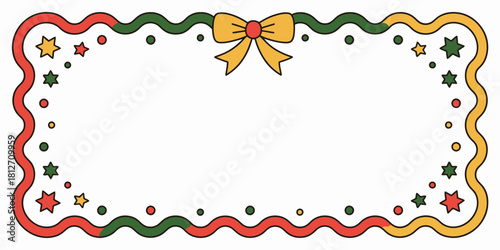 A decorative frame with a wavy border, featuring stars, dots, and a yellow bow at the top center