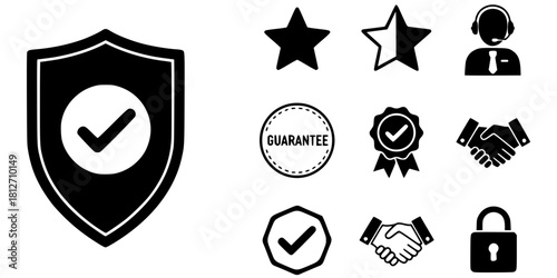 Trust and Quality Customer Service Shield Silhouette Icon