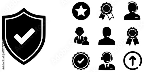 Trust and Quality Customer Service Shield Silhouette Icon