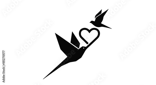 Two birds carrying a heart shape, symbolizing love and freedom