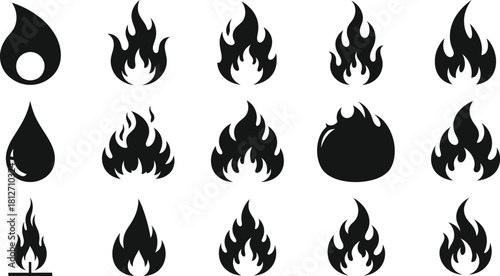 Collection of black and white fire flame illustrations