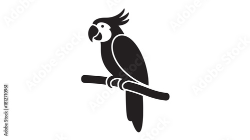 Parrot silhouette perched on a branch simple vector illustration isolated on white background