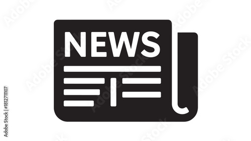 Newspaper icon simple flat vector glyph design isolated on white background for news app and website design