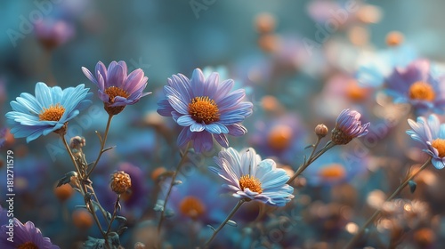 Bright Blossoms in a Tranquil Garden at Dusk Create a Serene Atmosphere With ...