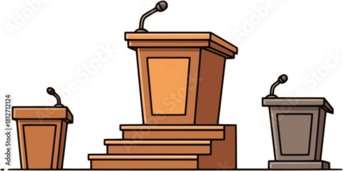 Podium of tribune cartoon vector illustration on white background . Rostrum and podium set icon.Isolated vector illustration icon tribune with microphone. 