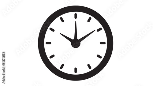 Clock icon in simple black and white vector illustration for time management and scheduling isolated on white background