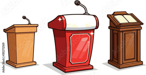 Podium of tribune cartoon vector illustration on white background . Rostrum and podium set icon.Isolated vector illustration icon tribune with microphone. 
