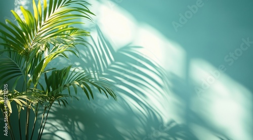 Lush Green Palm Leaves Casting Delicate Shadows on a Soft Background