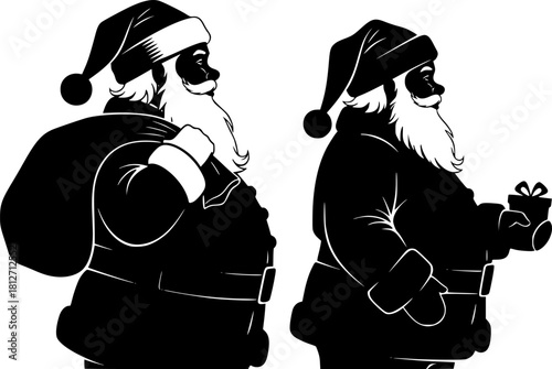 Silhouette of Two Santas Christmas Eve Festive Figures
