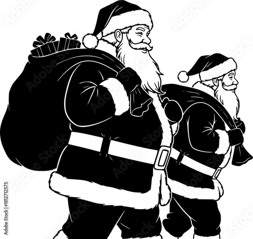 Silhouette of Two Santas Christmas Eve Festive Figures
