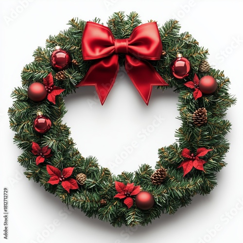 Festive Christmas Wreath With Red Bow and Decorations for Holiday Season Cheer