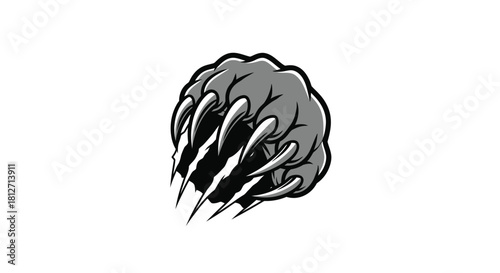 Bear claw tearing through, powerful symbol of strength, animal claw marks, sharp nails isolated on white