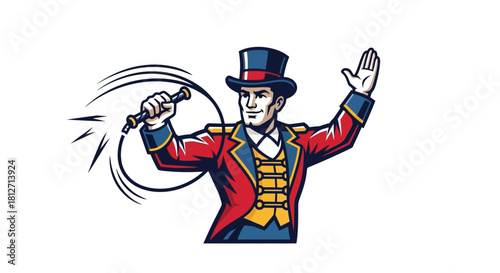 Circus Ringmaster Icon A Classic Showman with a Whip in a Detailed Vector Illustration