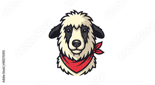 Adorable cartoon sheep panda hybrid character with a stylish red bandana for a brand mascot