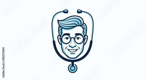Doctor Icon Professional Medical Illustration with a Stethoscope Around a Smiling Face for Health
