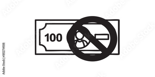 Money bill ban line icon, banknote cash concept. Vector graphics. Prohibited item sign on white background, style icon mobile or web design.
