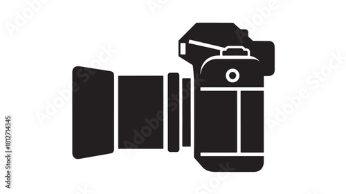 Camera icon simple black glyph vector illustration isolated on white background for graphic and web design