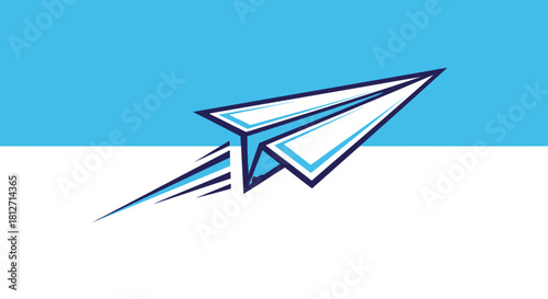 A paper airplane soaring through the sky leaving a trail of blue streaks, symbolizing speed and progress