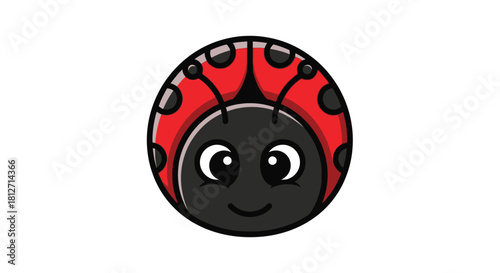 Charming cartoon ladybug illustration featuring a cheerful insect design with prominent red and black spots, perfect for children's projects, nature themes, or adorable brand logos