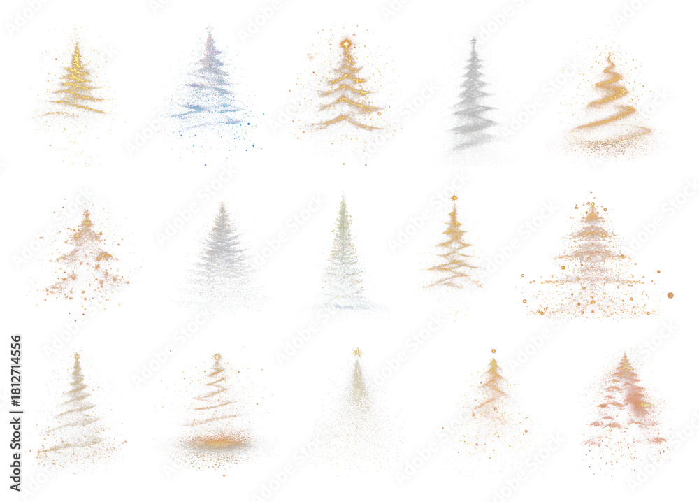 Obraz premium PNG Colorful sparkling Christmas trees, element set on transparent background