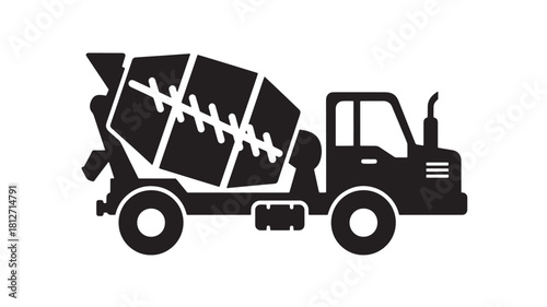 Concrete mixer truck icon construction vehicle in simple flat vector design isolated on white background