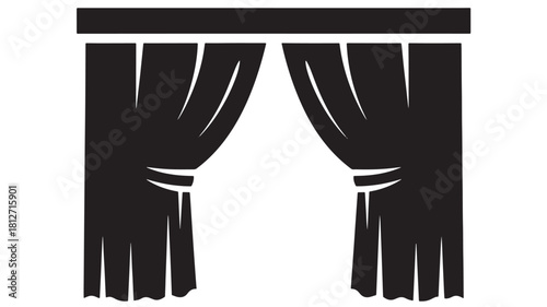 Black and white curtain vector icon simple flat design element isolated on white background