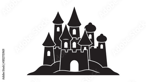 Silhouette of a fairytale castle vector illustration of a fantasy medieval fortress isolated on white background