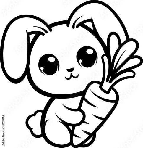 SVG vector illustration of a bunny holding a carrot.Cute Bunny Carrying Basket of Fresh Carrots