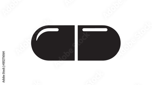 Black and white capsule icon simple flat vector illustration for medical design isolated on white background