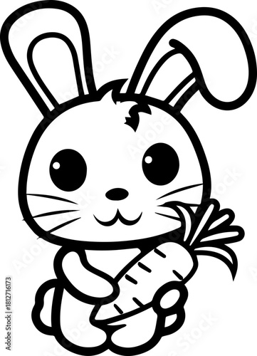 SVG vector illustration of a bunny holding a carrot.Cute Cartoon Bunny Holding Carrot with Smile 50 Characters