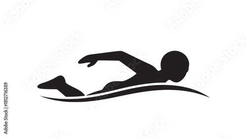 Swimmer silhouette swimming freestyle on water simple vector icon for sports and recreation isolated on white background