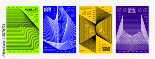 Memphis wireframe line abstract cover background set