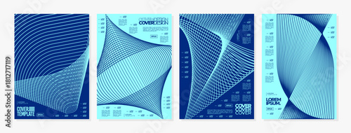 Blue structure motion line abstract cover background set