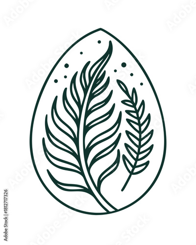 Green leafy line art in teardrop shape