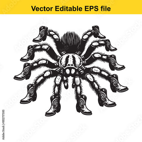 Funny spider with cowboy boots instead of legs