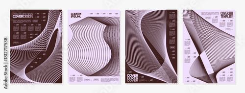 80s 90s retro digital line abstract shape cover set