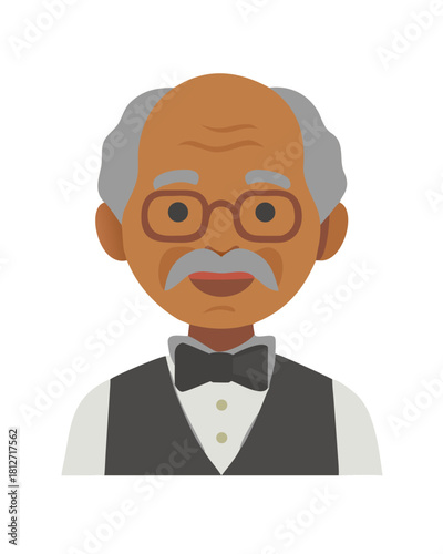 Elderly man avatar in tuxedo and glasses with gray hair