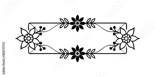 Black rectangular floral frame with side decorations