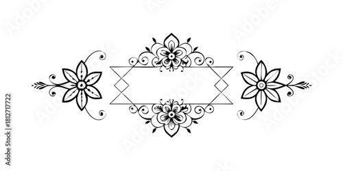 Decorative black floral frame with diamond shape and leaf ends
