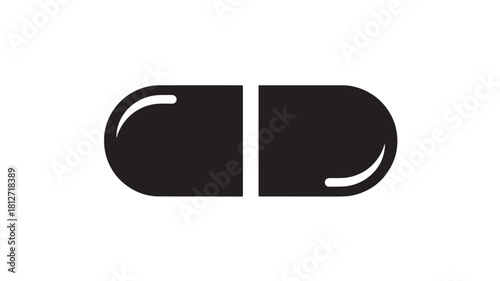 Black and white capsule icon simple flat vector design element isolated on white background for medical and pharmaceutical use