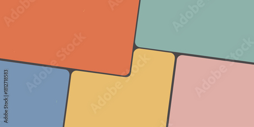 Abstract arrangement of pastel colored rectangles with rounded corners and dark gray separations